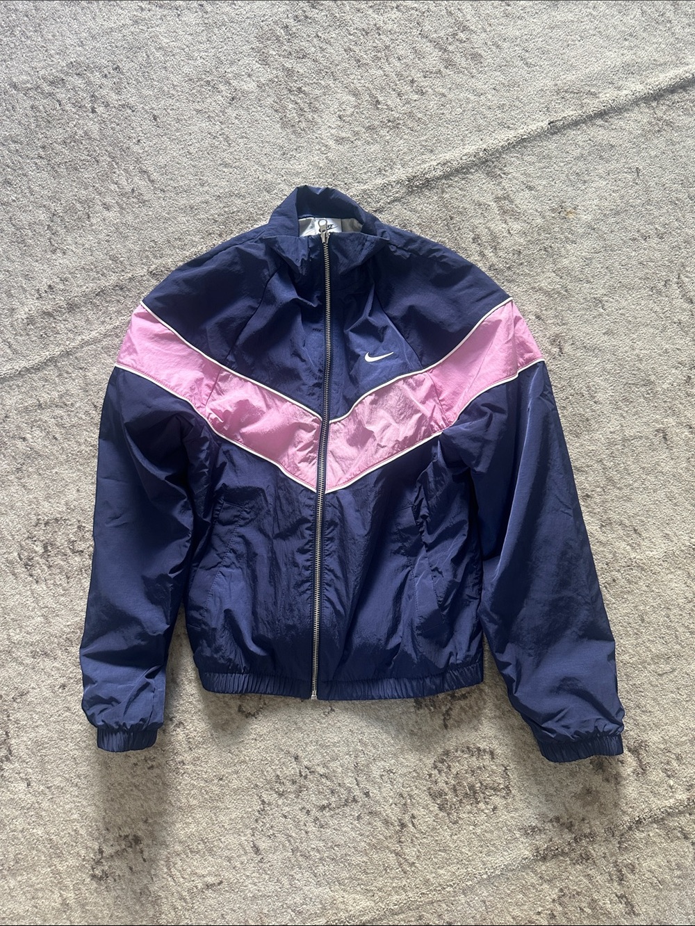 Nike Navy Windbreaker with Pink Chevron Accent size XS